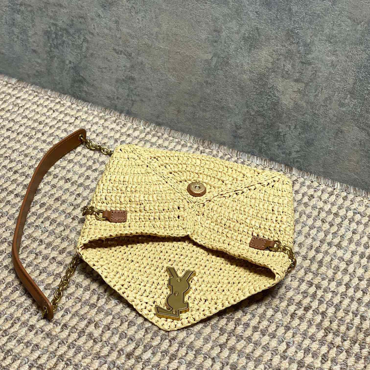 Saint Laurent Cassandre Small Chain Pouch In Raffia - DesignerGu