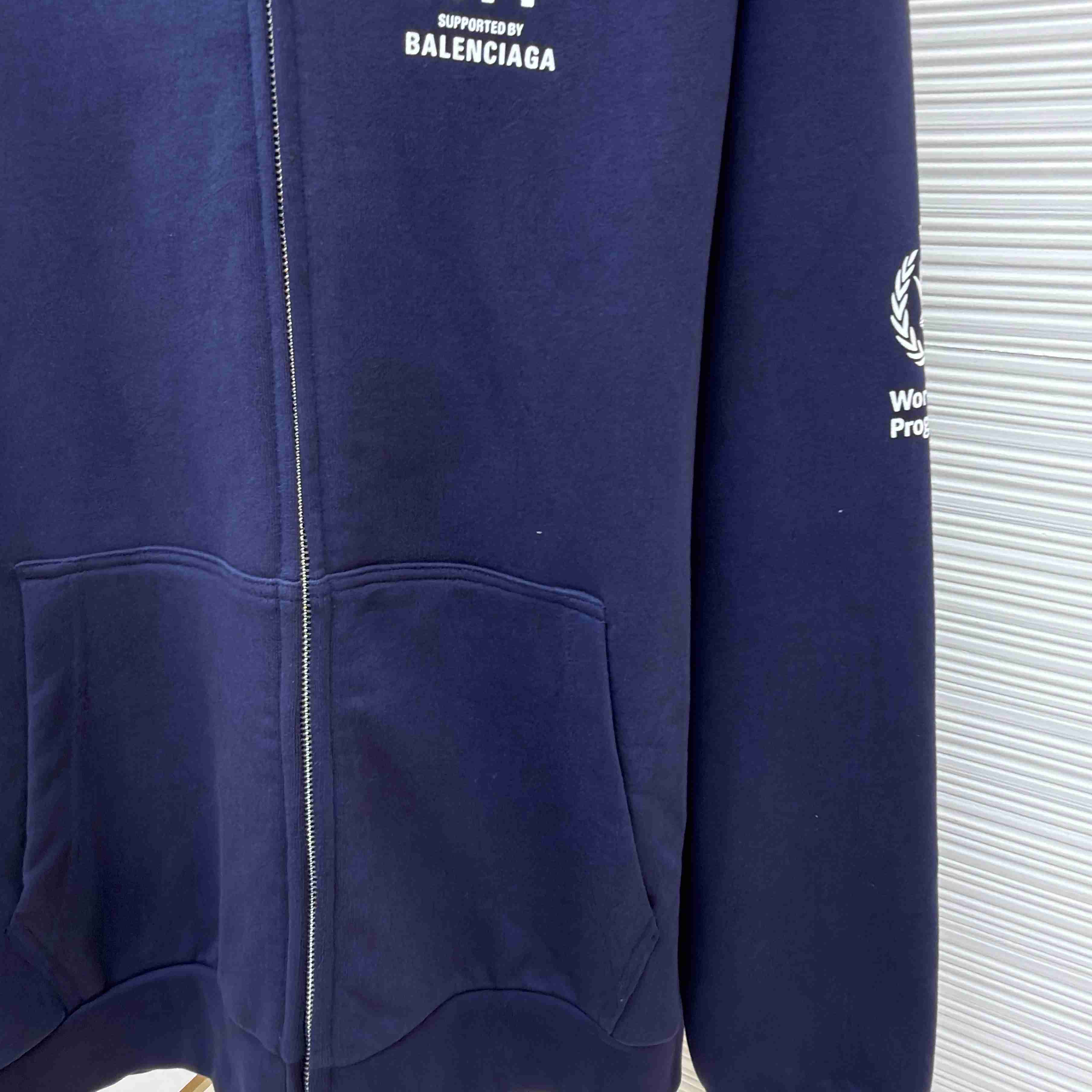 Balenciaga Wfp Regular Zip-up Hoodie In Navy - DesignerGu