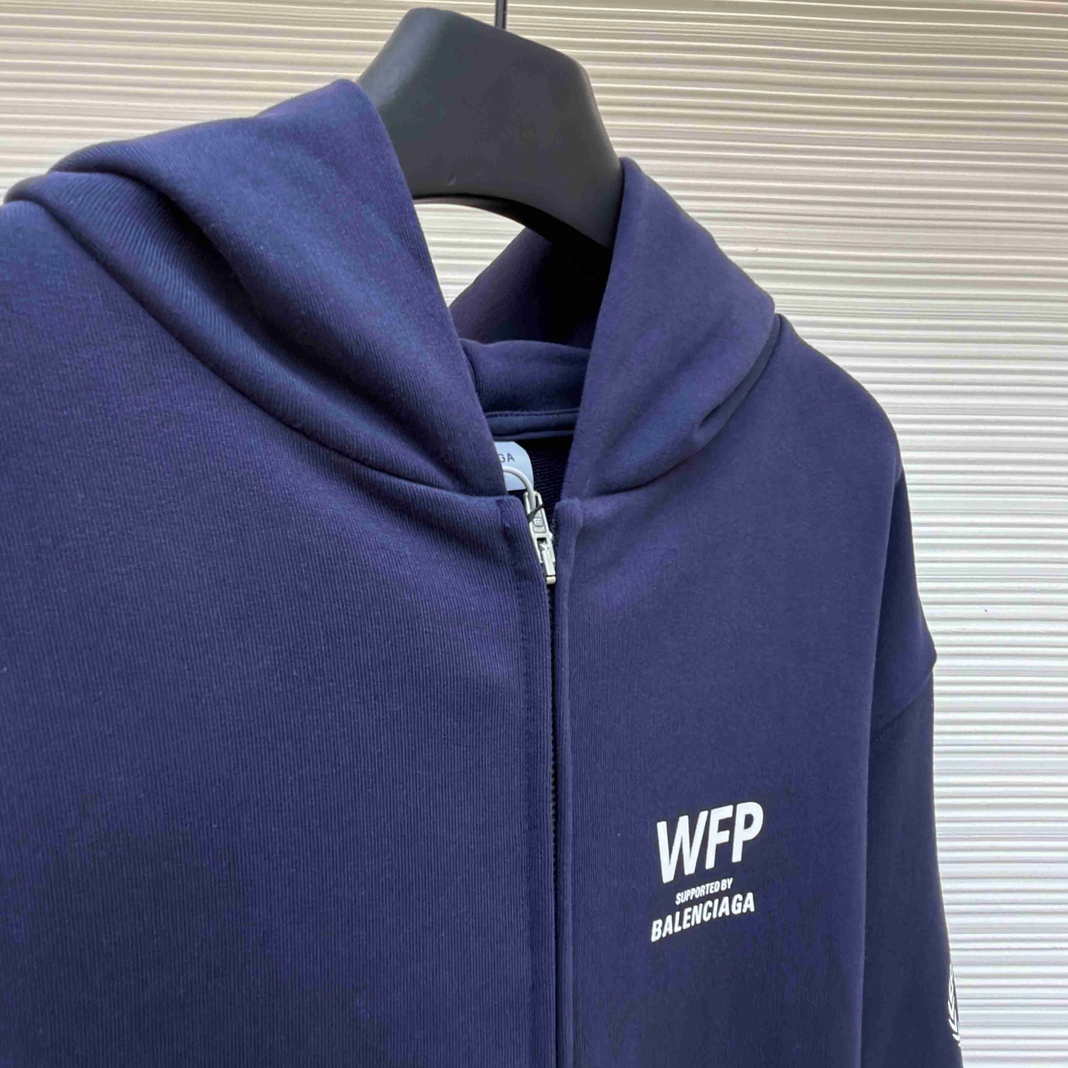 Balenciaga Wfp Regular Zip-up Hoodie In Navy - DesignerGu