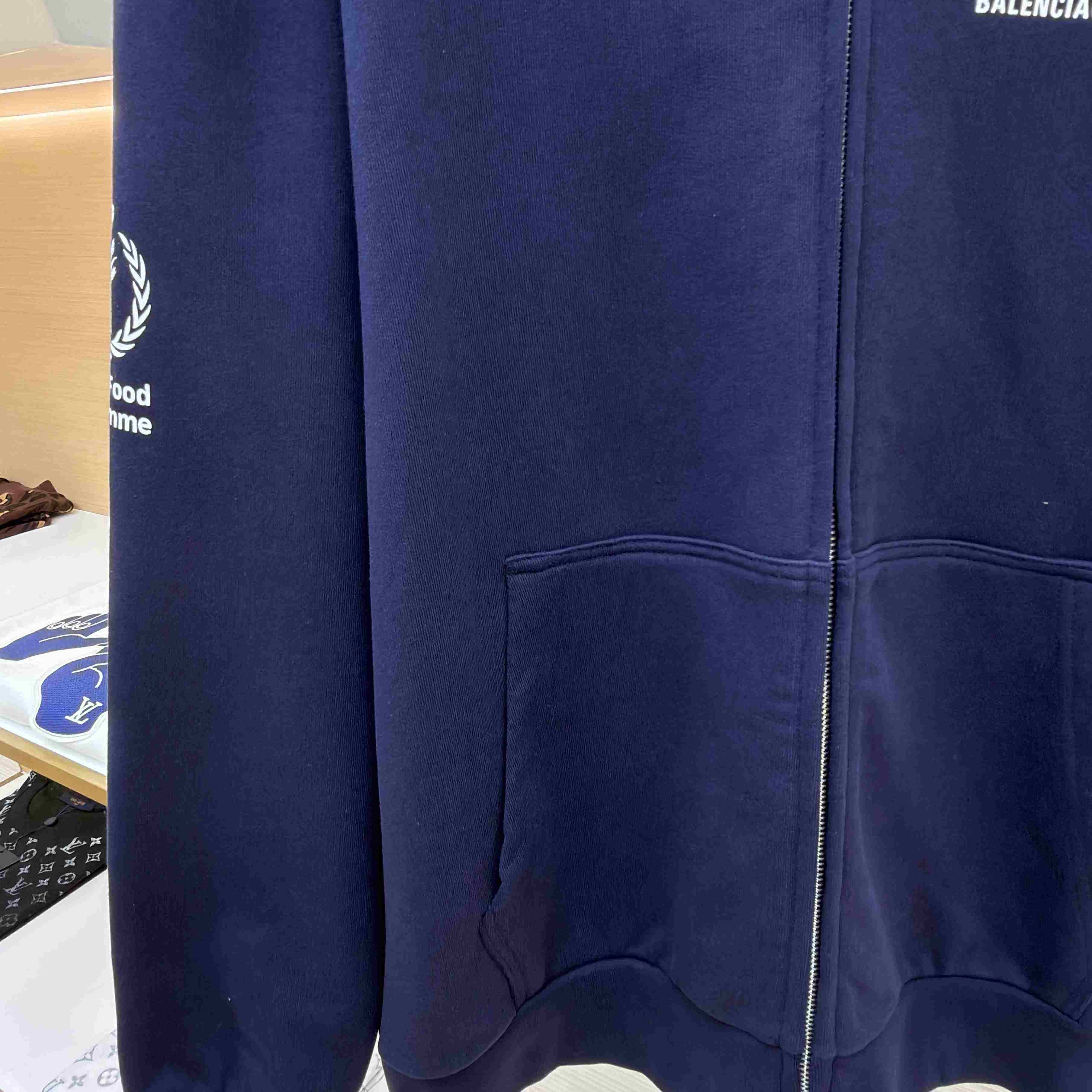 Balenciaga Wfp Regular Zip-up Hoodie In Navy - DesignerGu