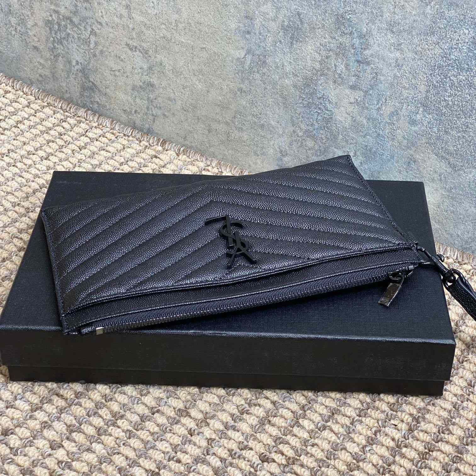 Saint Laurent Monogram Large Bill Pouch In Grained Leather - DesignerGu