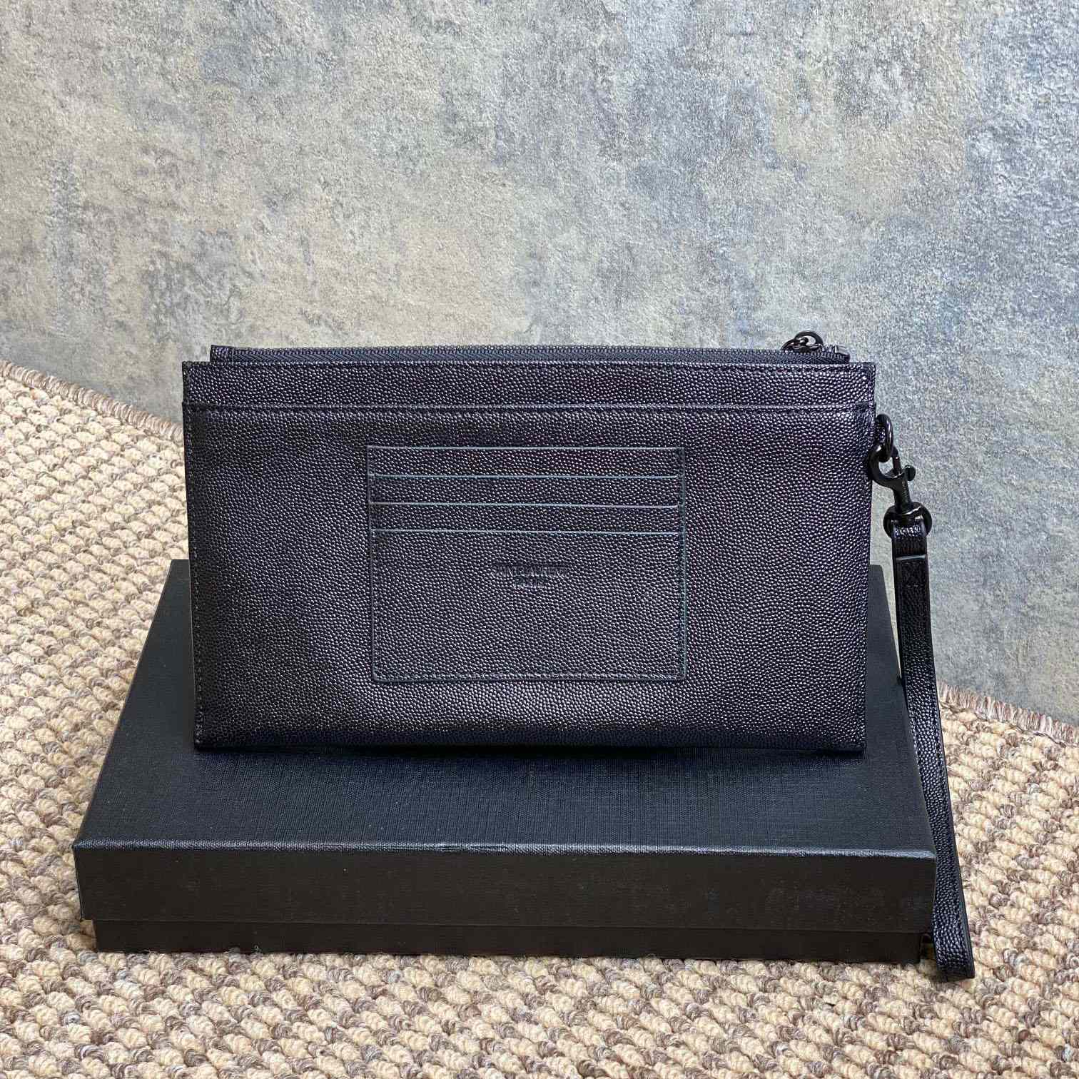 Saint Laurent Monogram Large Bill Pouch In Grained Leather - DesignerGu