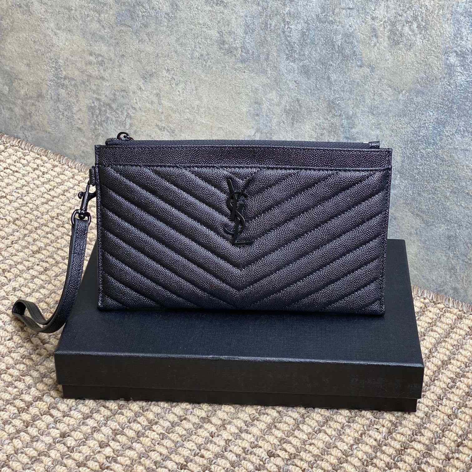 Saint Laurent Monogram Large Bill Pouch In Grained Leather - DesignerGu