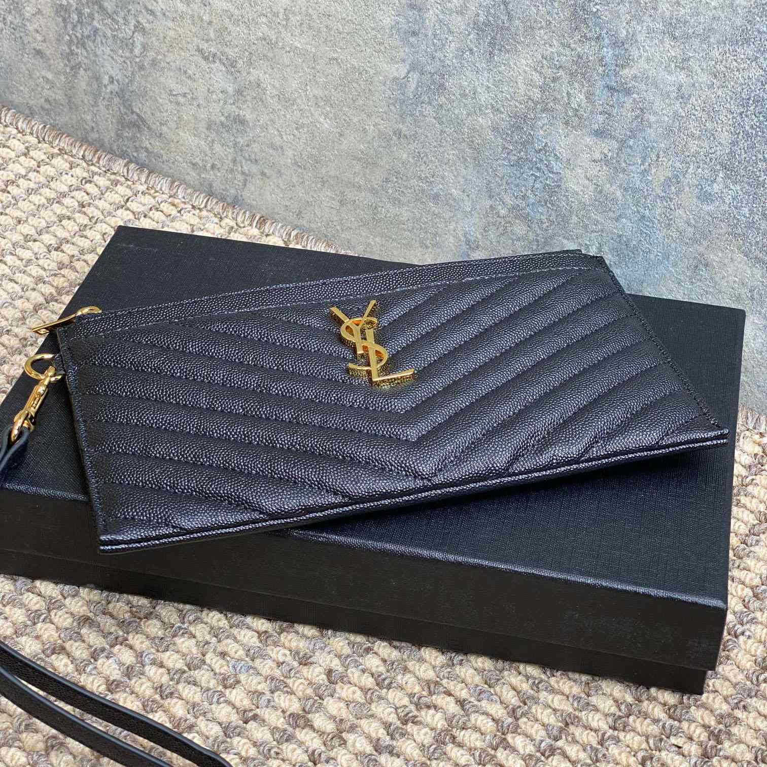 Saint Laurent Monogram Large Bill Pouch In Grained Leather - DesignerGu