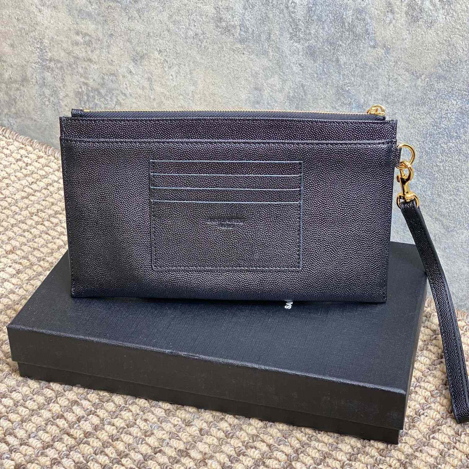 Saint Laurent Monogram Large Bill Pouch In Grained Leather - DesignerGu