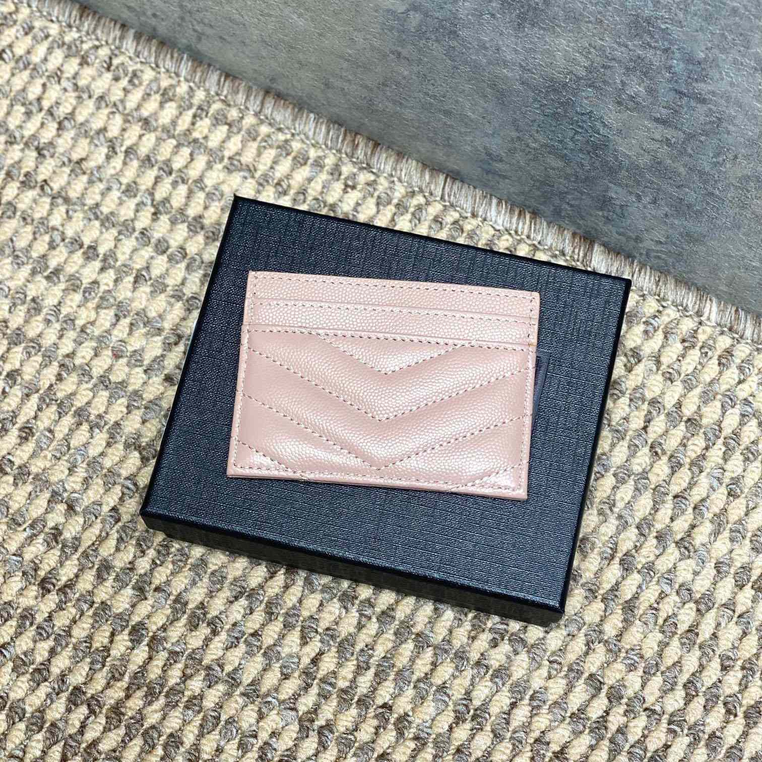 Saint Laurent Cassandre Matelasse Card Case In Grain Dde Poudre Leather - DesignerGu