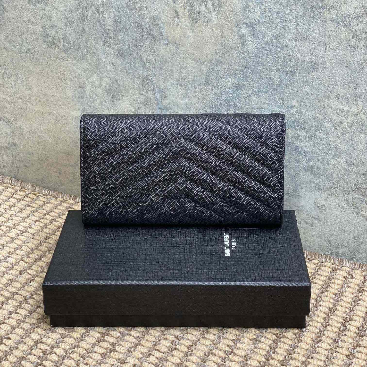 Saint Laurent Cassandre YSL Monogram Large Flap Wallet In Grained Leather - DesignerGu