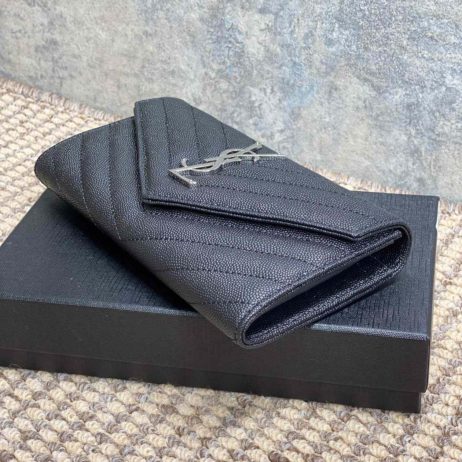 Saint Laurent Cassandre YSL Monogram Large Flap Wallet In Grained Leather - DesignerGu