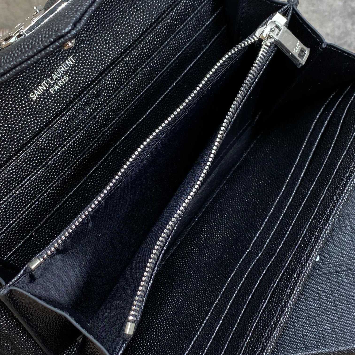 Saint Laurent Cassandre YSL Monogram Large Flap Wallet In Grained Leather - DesignerGu