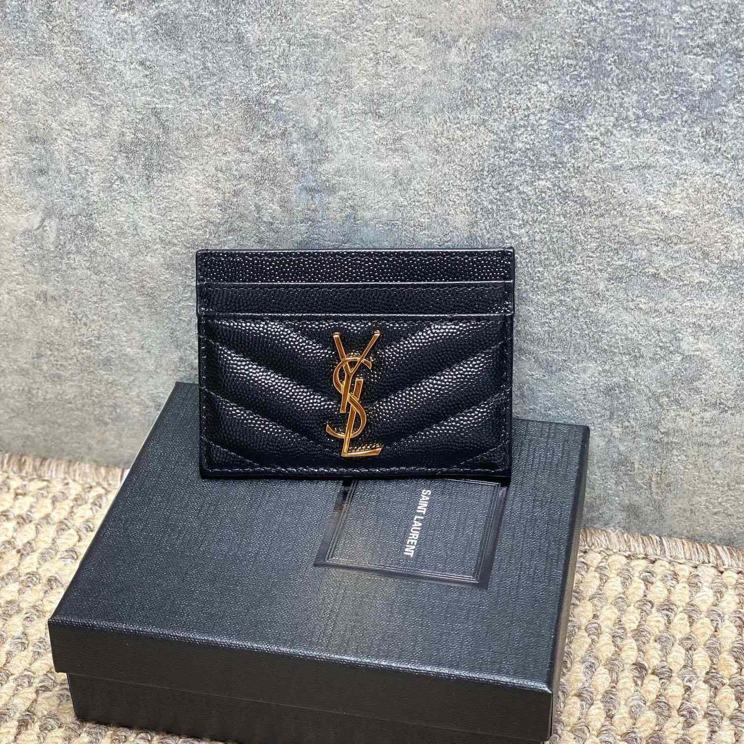 Saint Laurent Cassandre Matelasse Card Case In Grain Dde Poudre Leather - DesignerGu