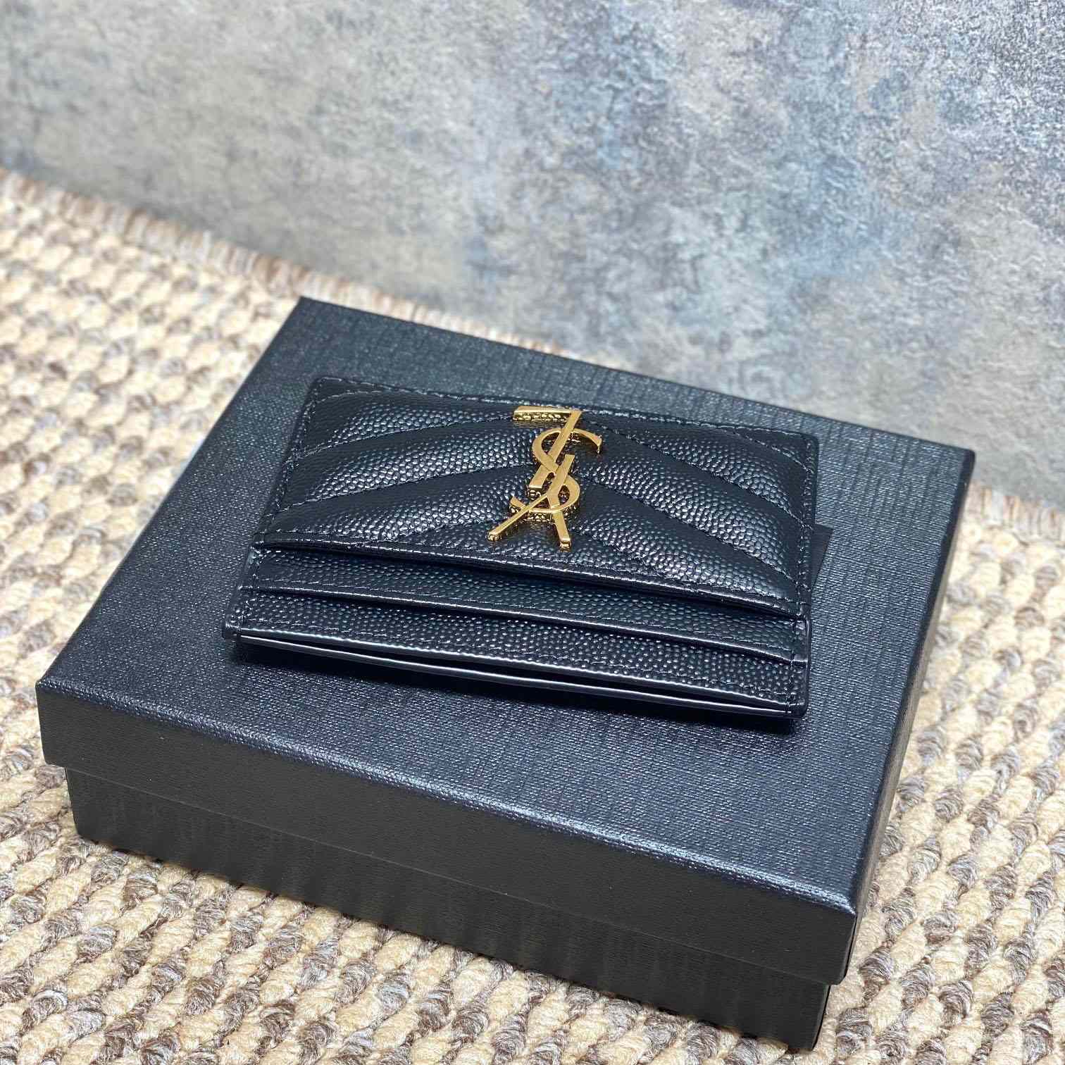 Saint Laurent Cassandre Matelasse Card Case In Grain Dde Poudre Leather - DesignerGu