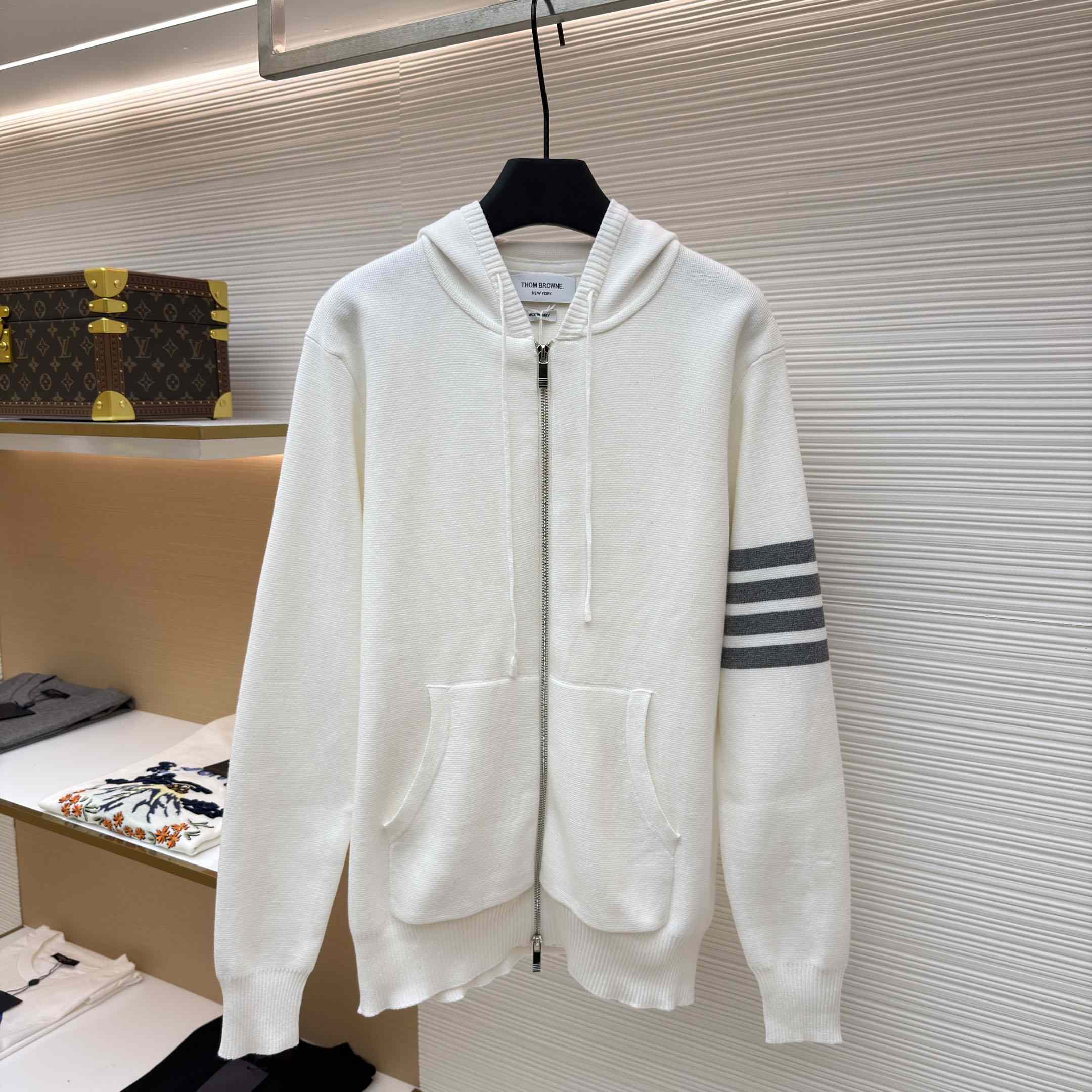 Thom Browne Cotton Ottoman 4-BAR Zip Hoodie - DesignerGu