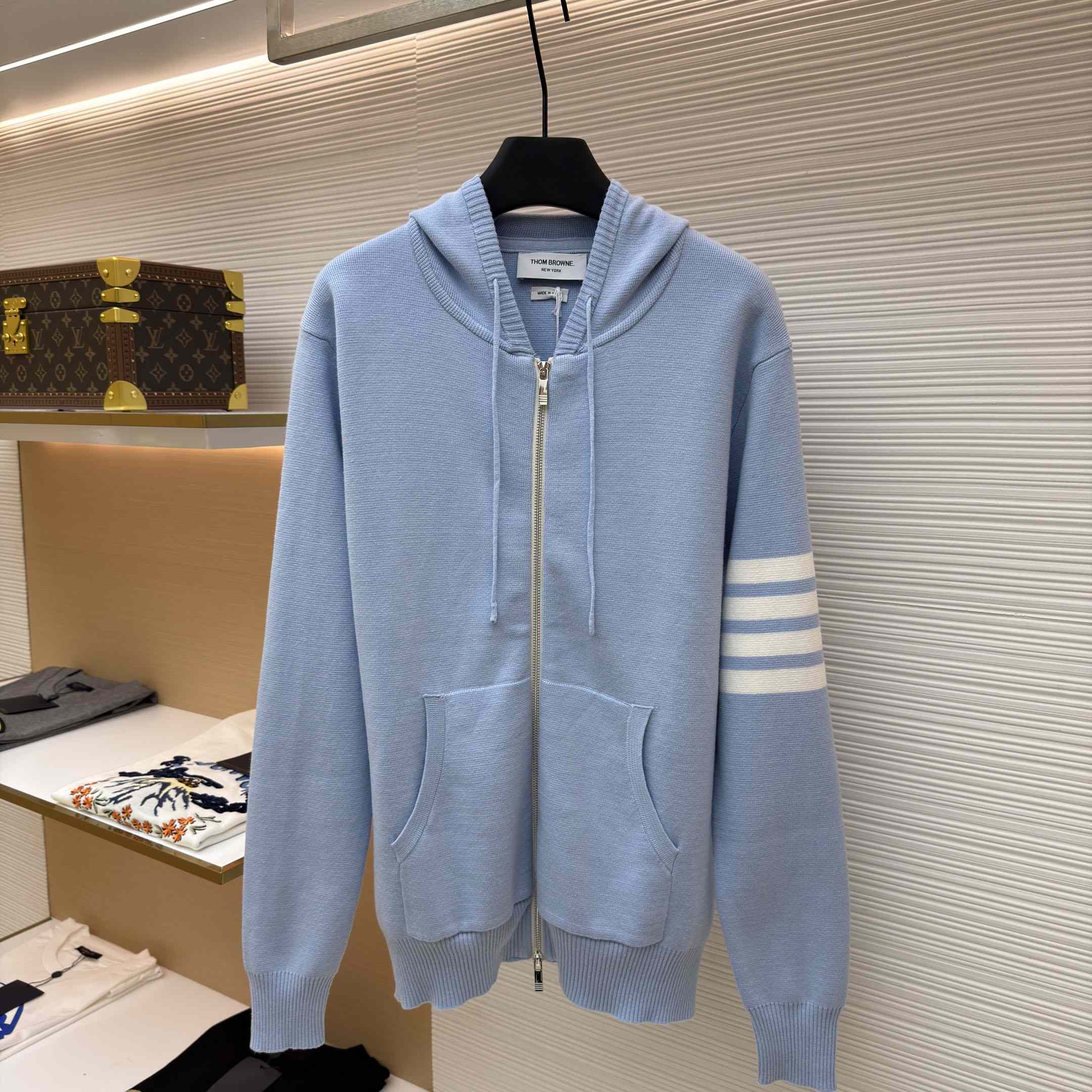 Thom Browne Cotton Ottoman 4-BAR Zip Hoodie - DesignerGu