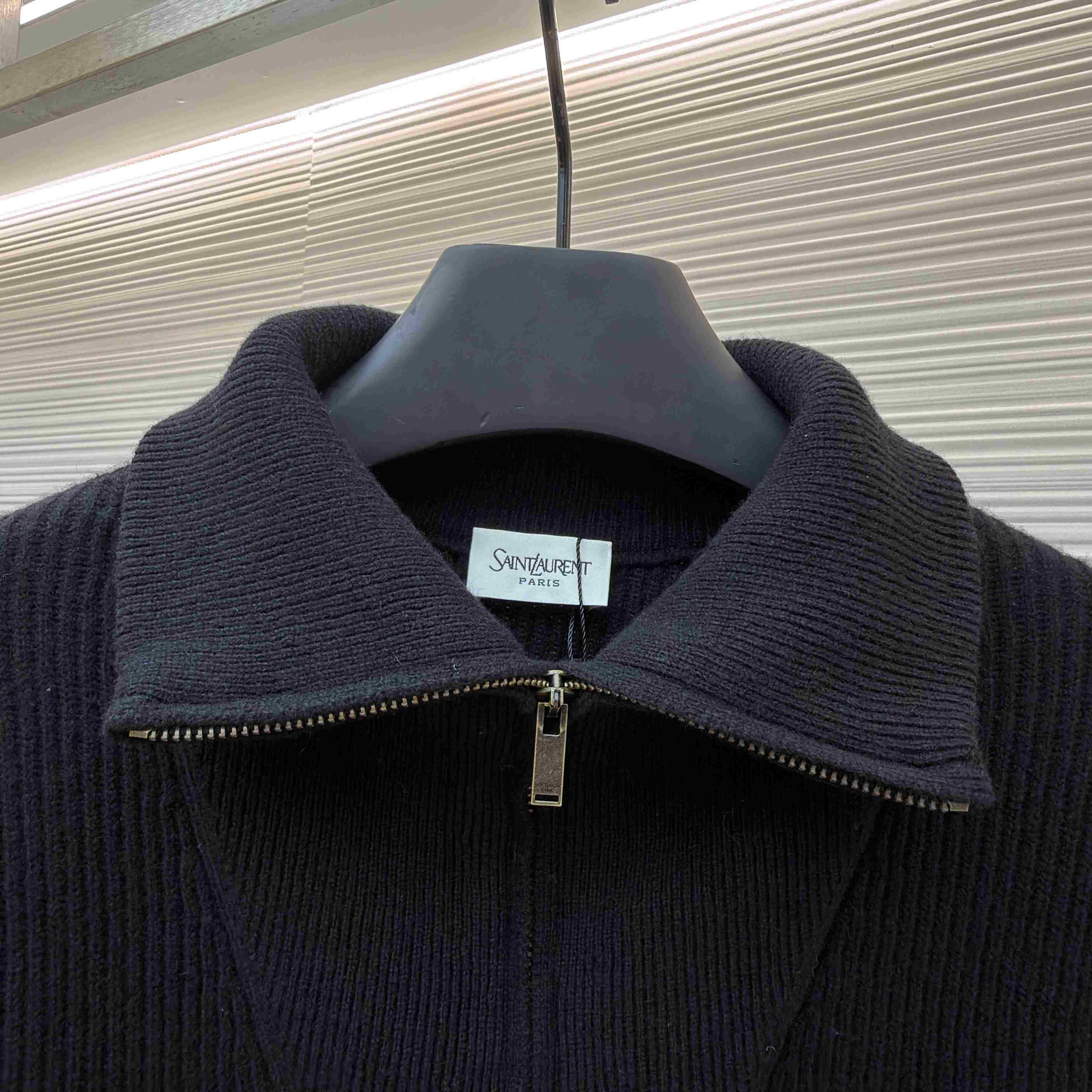 Saint Laurent Half-Zip Sweater In Rib-Knit Wool - DesignerGu