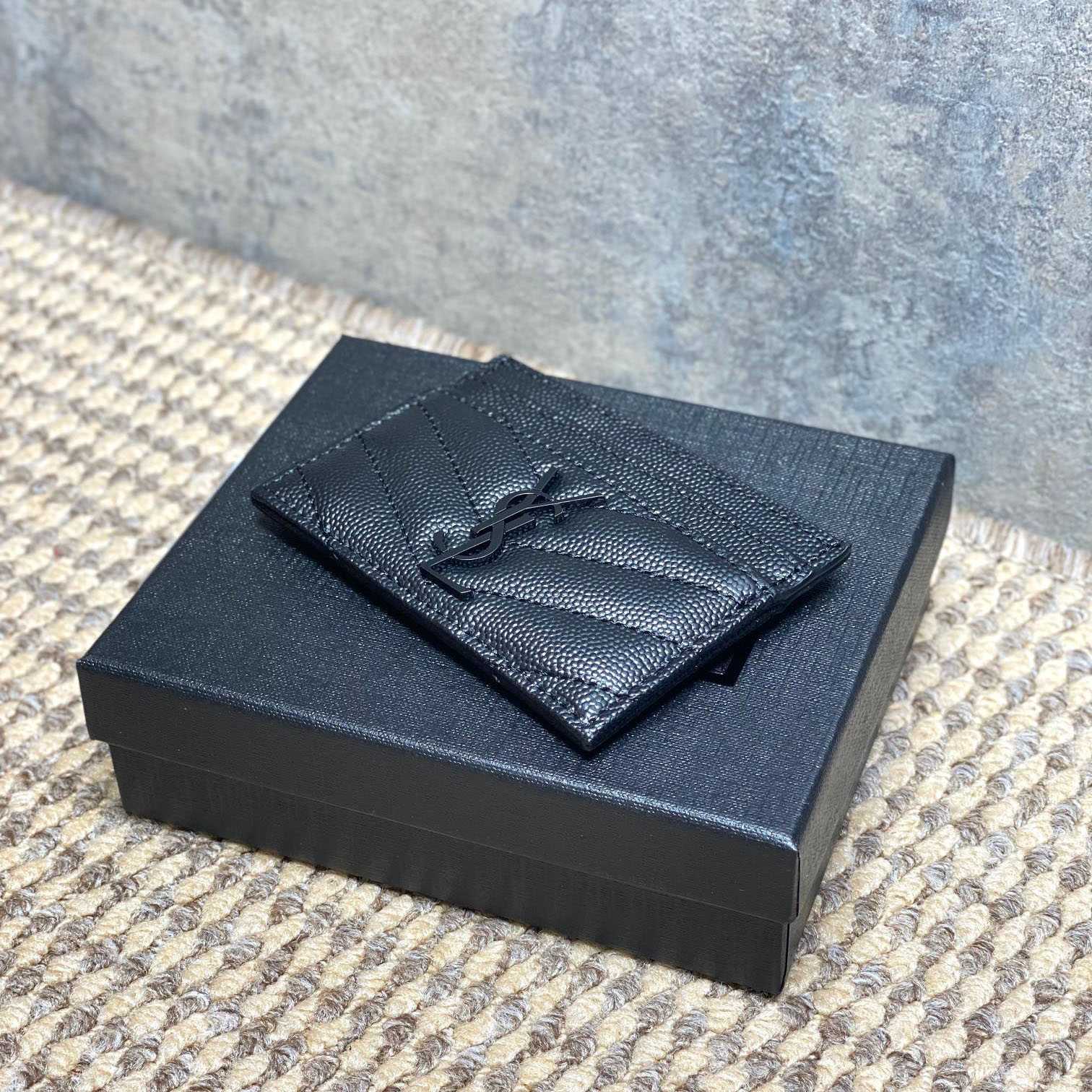 Saint Laurent Cassandre Matelasse Card Case In Grain Dde Poudre Leather - DesignerGu