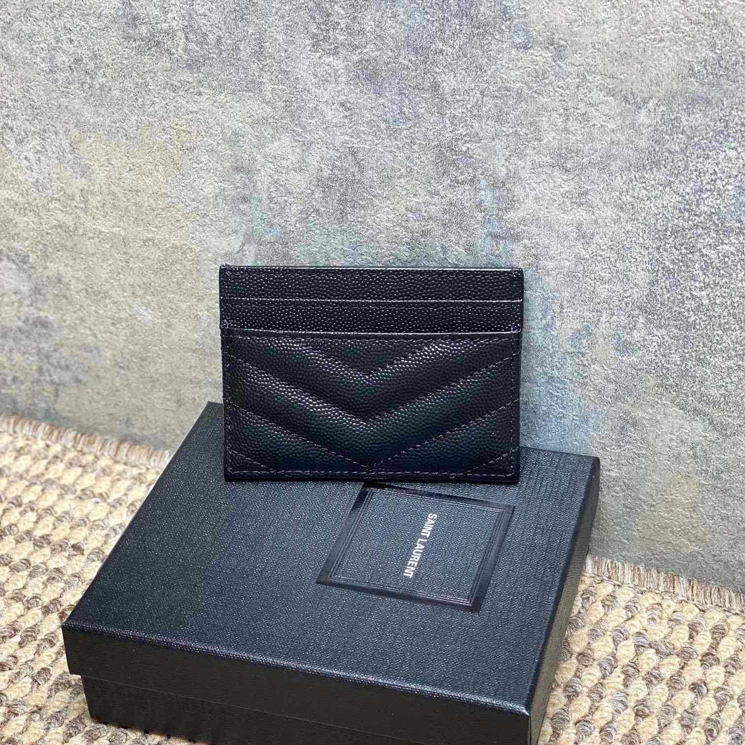 Saint Laurent Cassandre Matelasse Card Case In Grain Dde Poudre Leather - DesignerGu