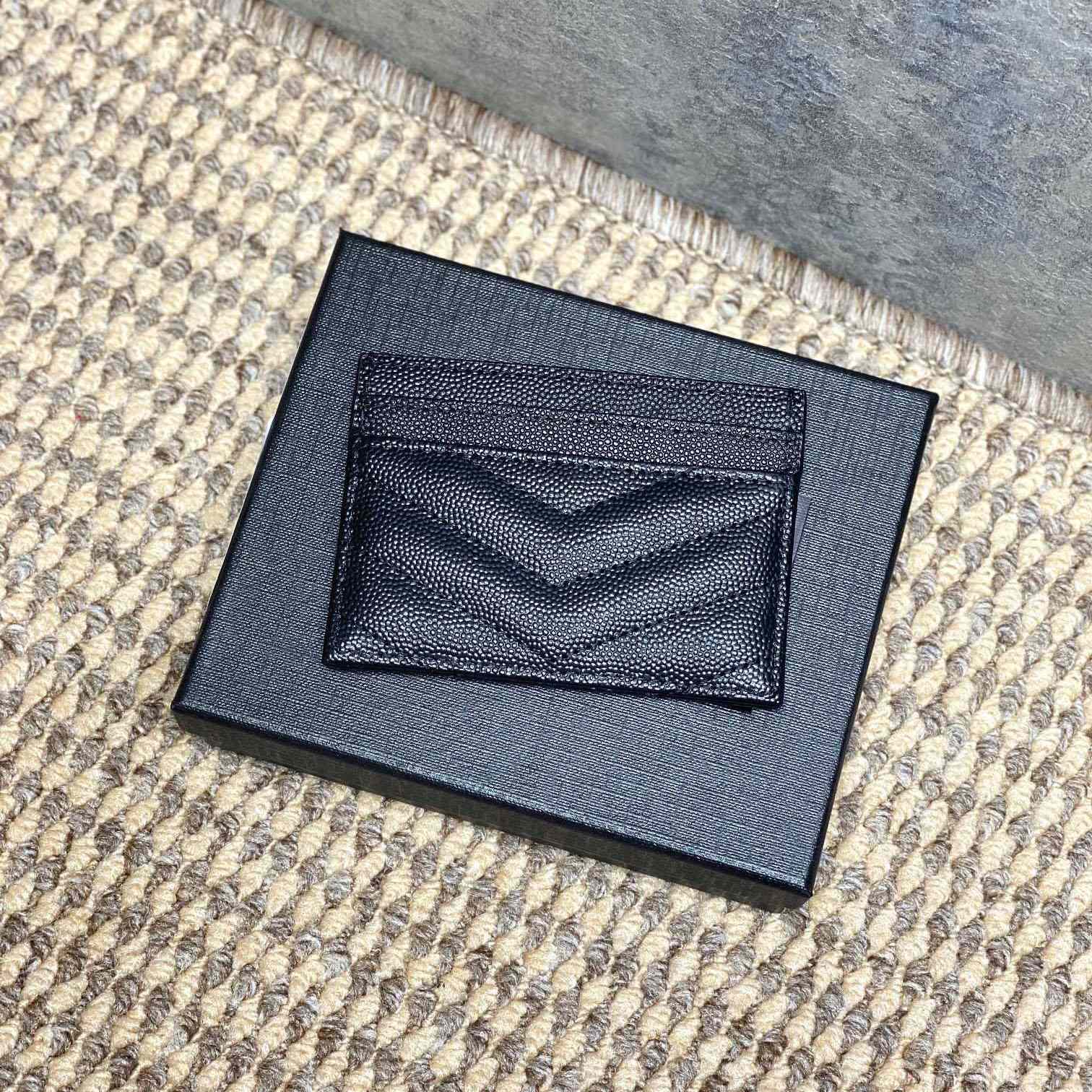 Saint Laurent Cassandre Matelasse Card Case In Grain Dde Poudre Leather - DesignerGu