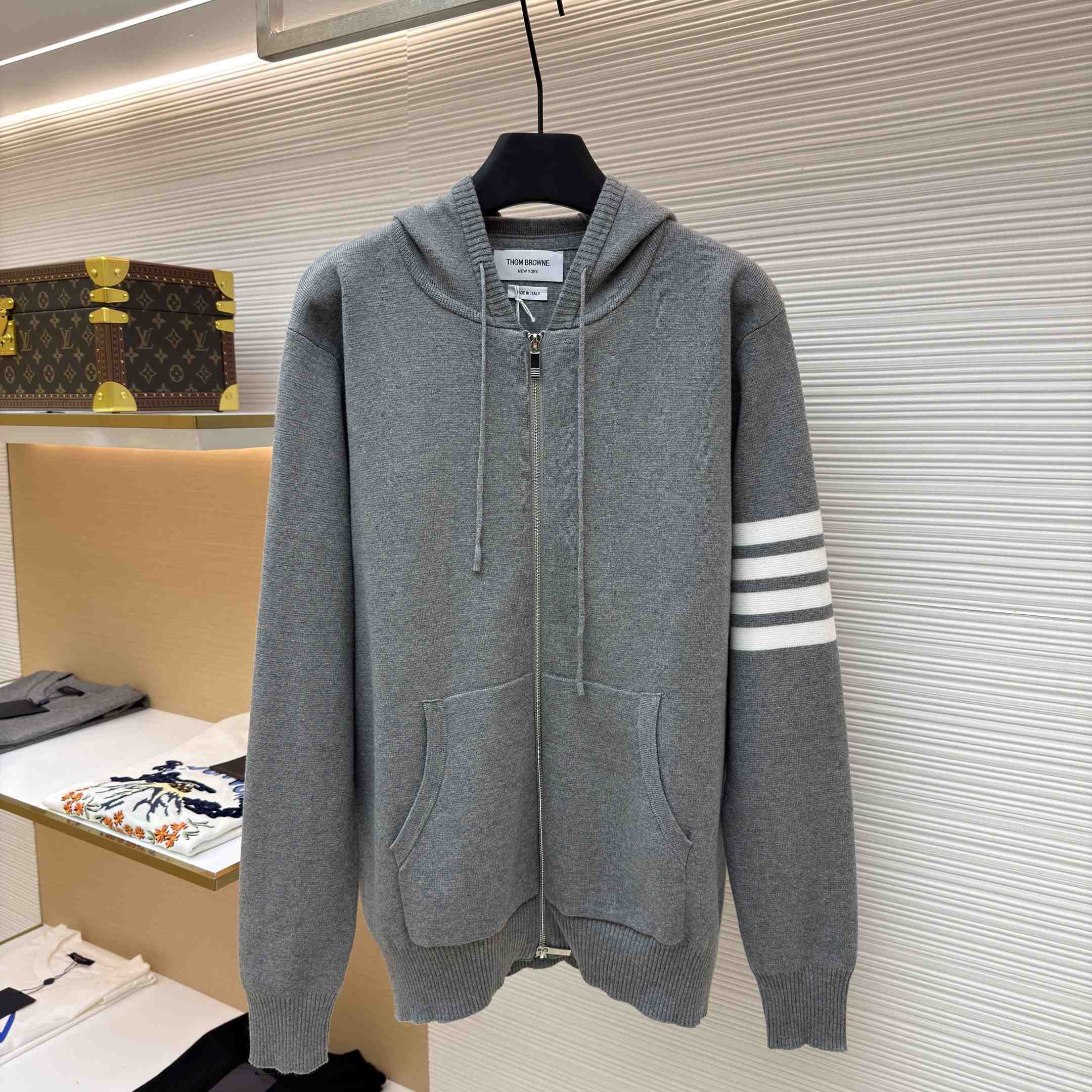 Thom Browne Cotton Ottoman 4-BAR Zip Hoodie - DesignerGu
