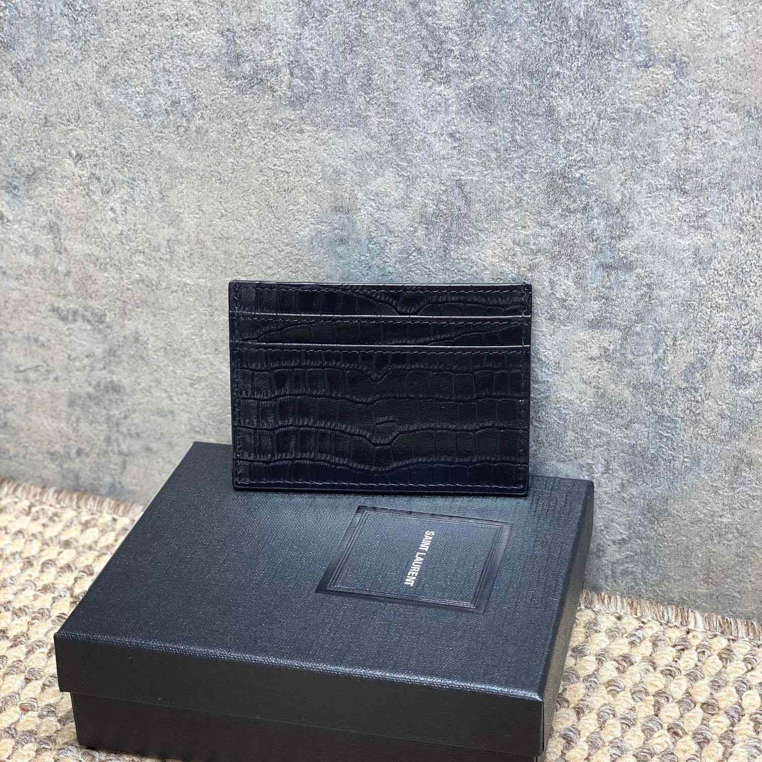 Saint Laurent Cassandre Card Case In Crocodile-Embossed Shiny Leather - DesignerGu