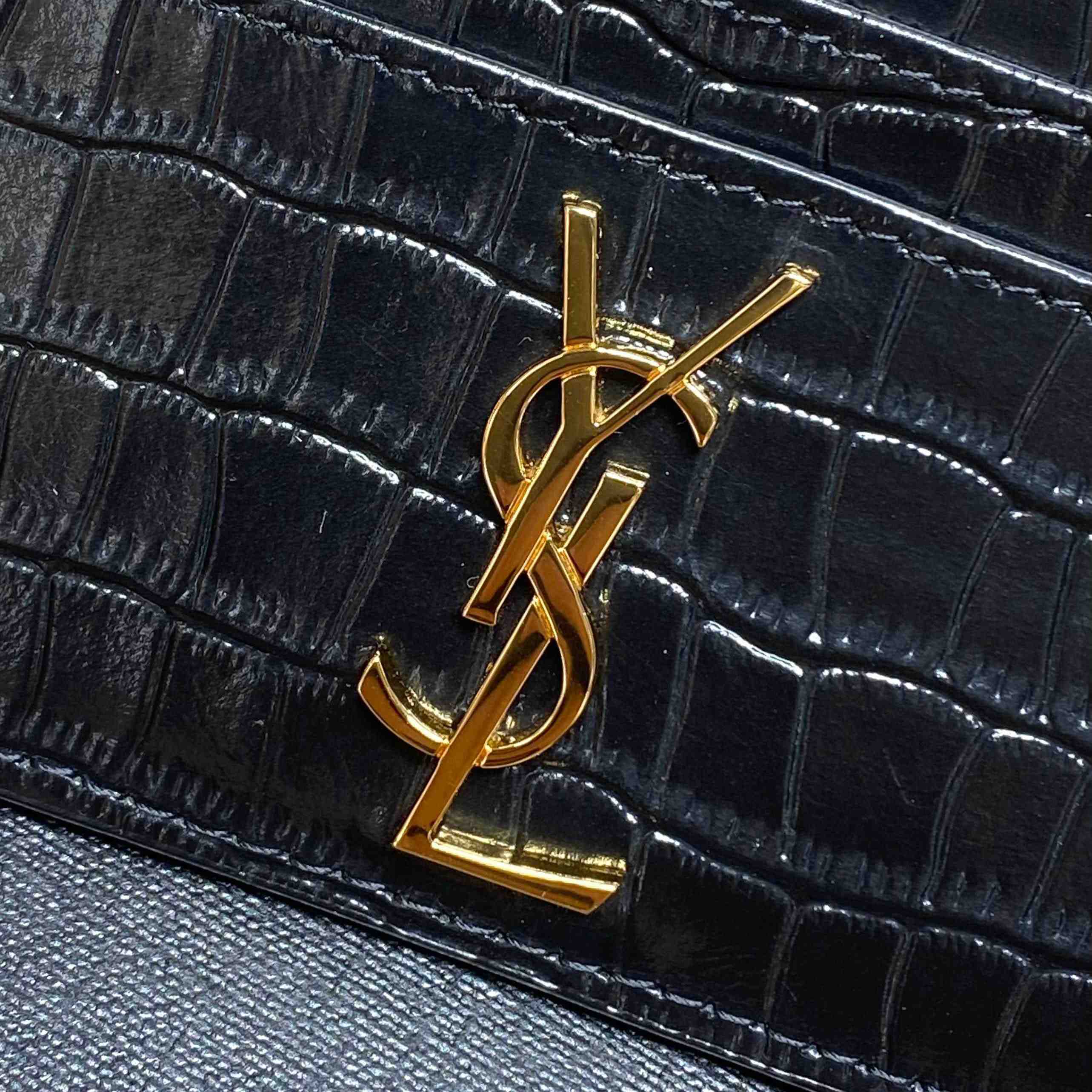 Saint Laurent Cassandre Card Case In Crocodile-Embossed Shiny Leather - DesignerGu