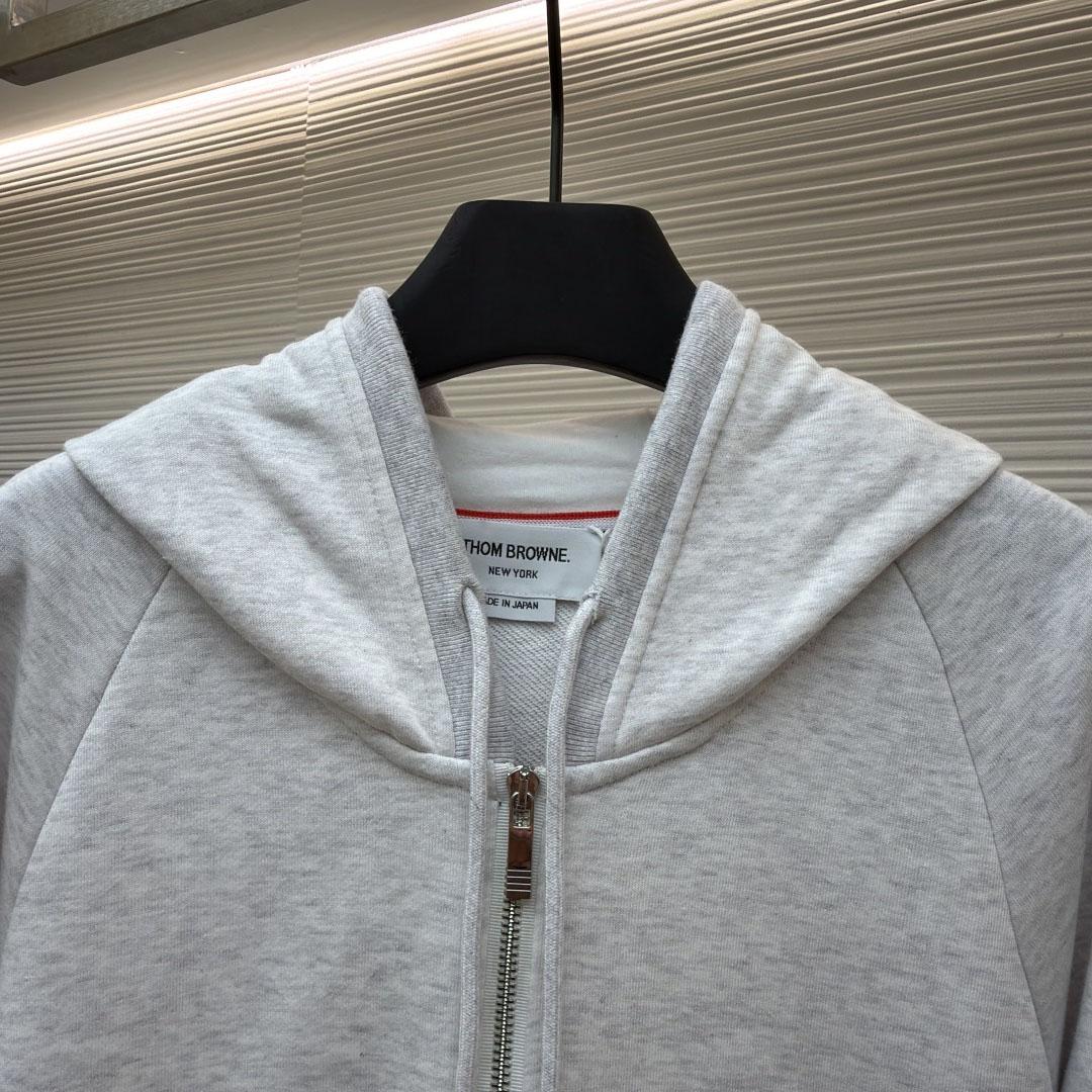 Thom Browne Classic Loopback 4-Bar Zip Up Hoodie - DesignerGu