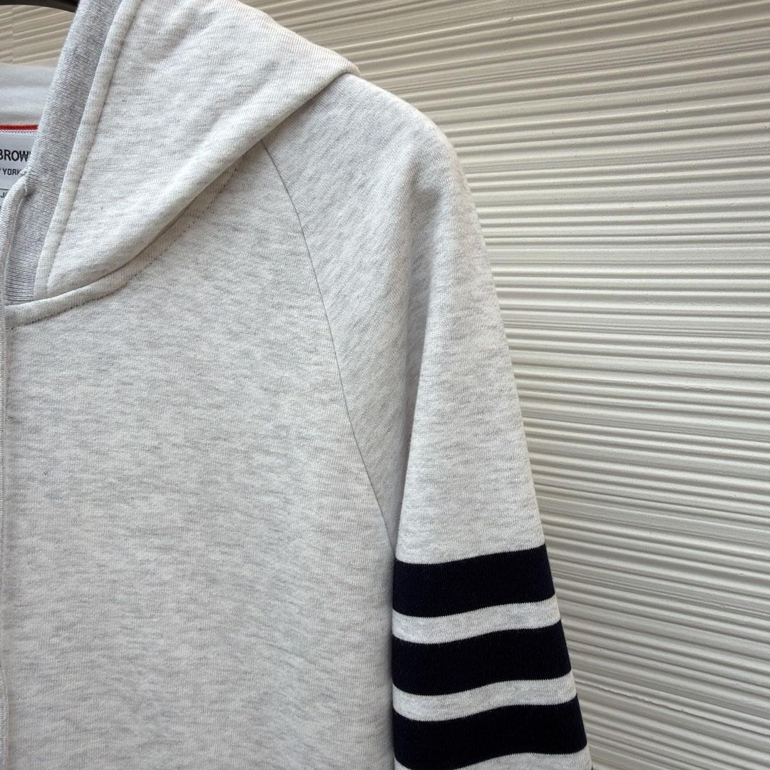 Thom Browne Classic Loopback 4-Bar Zip Up Hoodie - DesignerGu