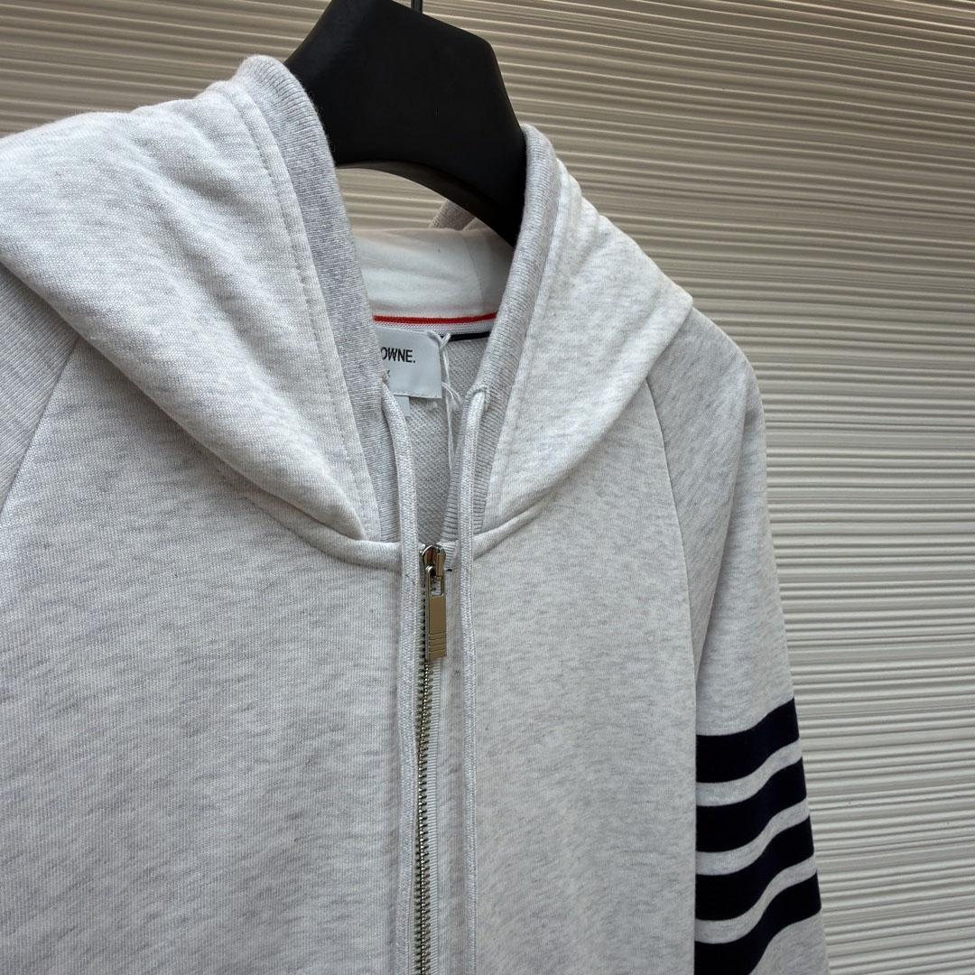 Thom Browne Classic Loopback 4-Bar Zip Up Hoodie - DesignerGu