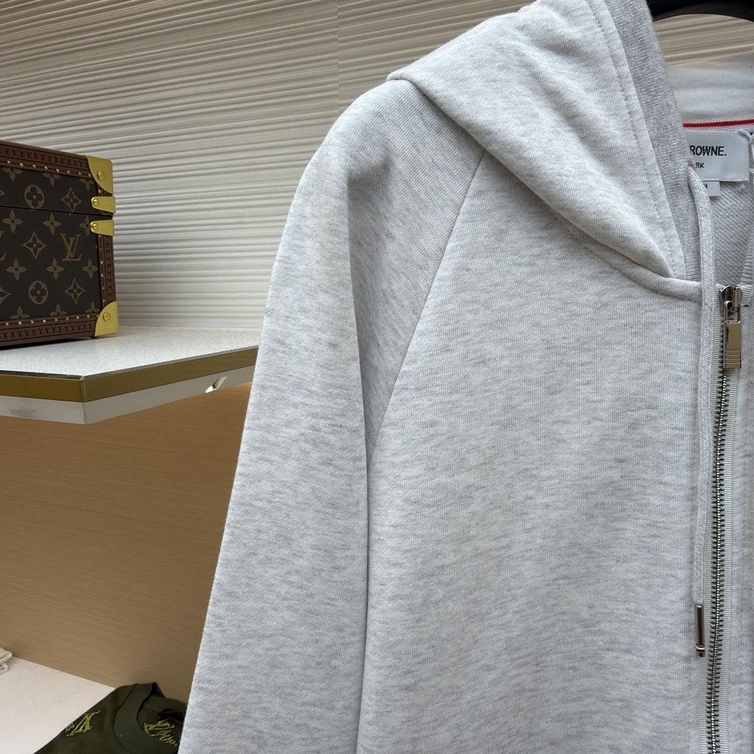 Thom Browne Classic Loopback 4-Bar Zip Up Hoodie - DesignerGu