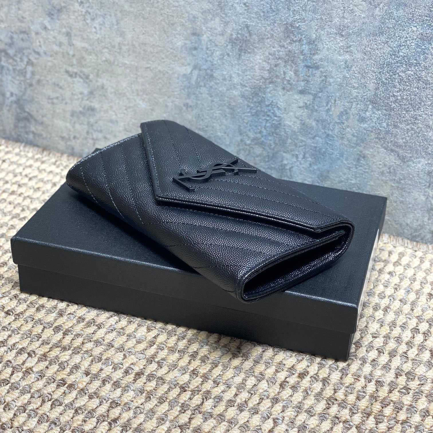 Saint Laurent Cassandre YSL Monogram Large Flap Wallet In Grained Leather - DesignerGu