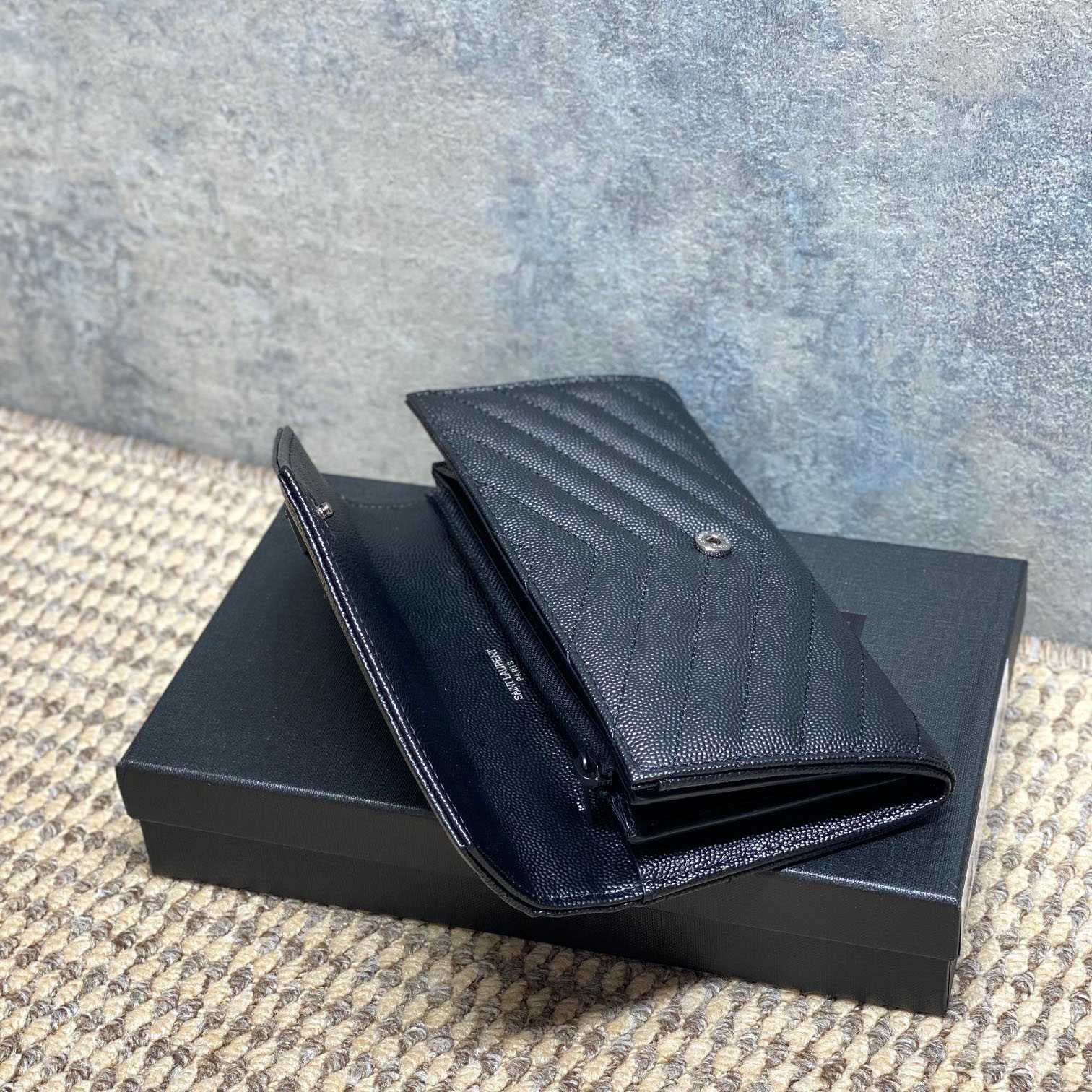 Saint Laurent Cassandre YSL Monogram Large Flap Wallet In Grained Leather - DesignerGu