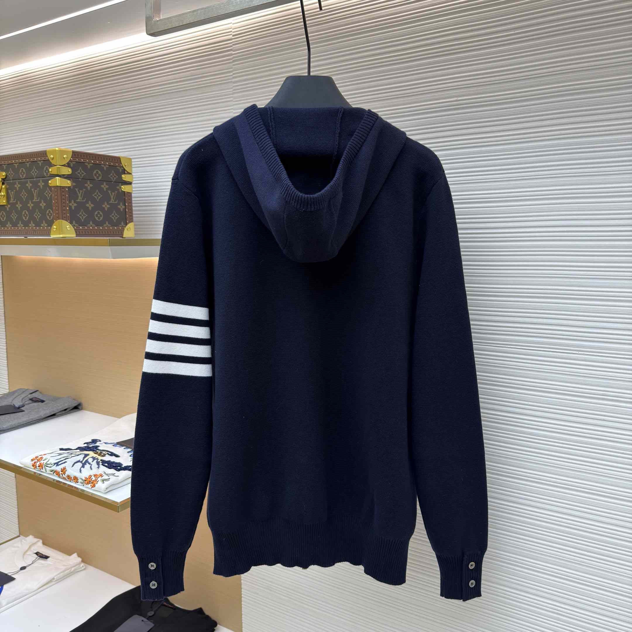 Thom Browne Cotton Ottoman 4-BAR Zip Hoodie - DesignerGu