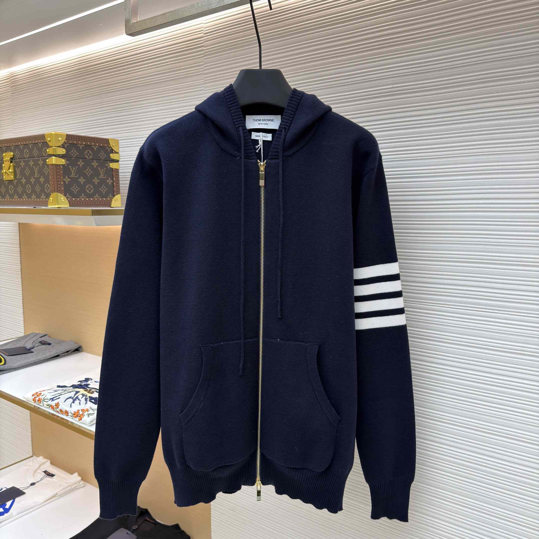 Thom Browne Cotton Ottoman 4-BAR Zip Hoodie - DesignerGu