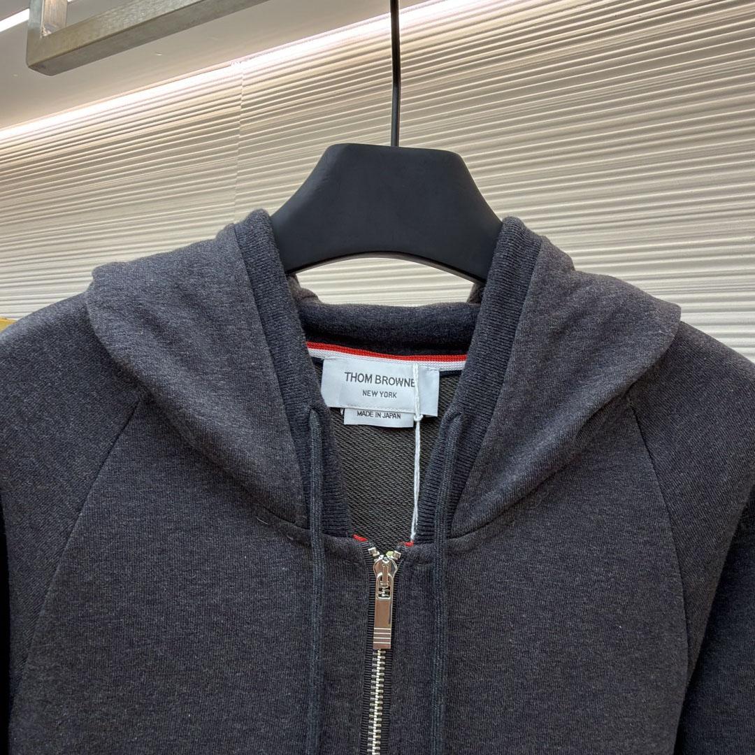 Thom Browne Classic Loopback 4-Bar Zip Up Hoodie - DesignerGu