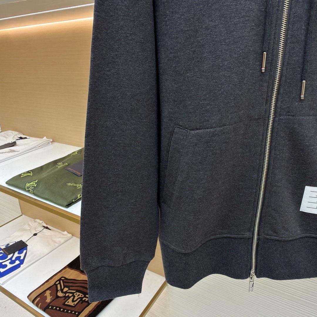 Thom Browne Classic Loopback 4-Bar Zip Up Hoodie - DesignerGu