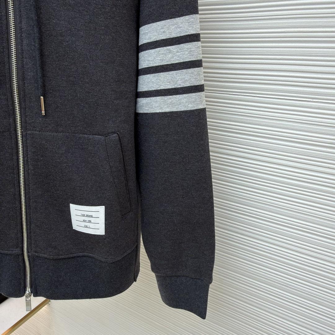 Thom Browne Classic Loopback 4-Bar Zip Up Hoodie - DesignerGu