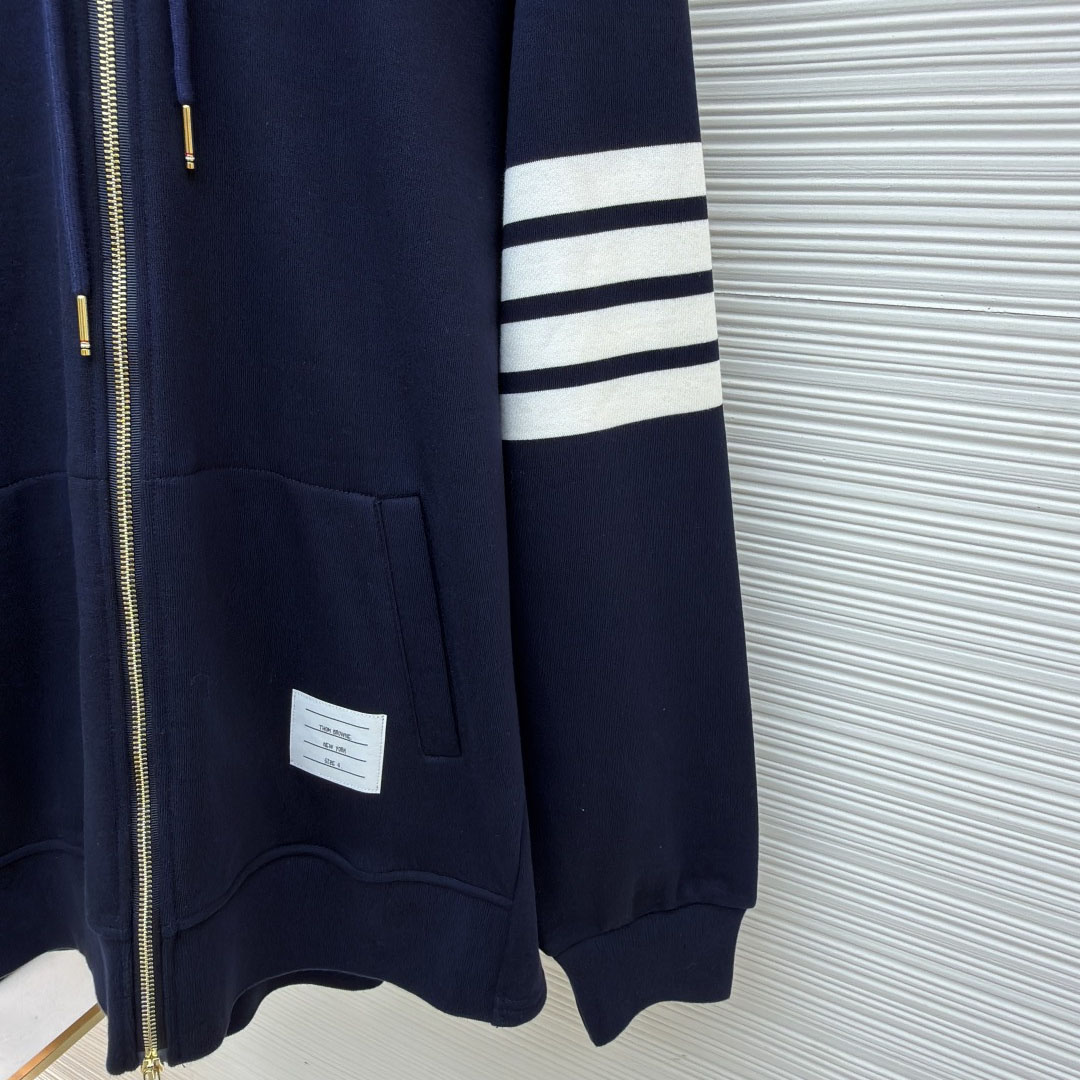 Thom Browne Classic Loopback 4-Bar Zip Up Hoodie - DesignerGu