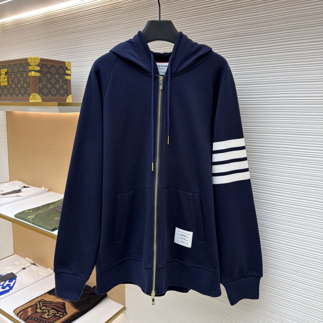 Thom Browne Classic Loopback 4-Bar Zip Up Hoodie - DesignerGu