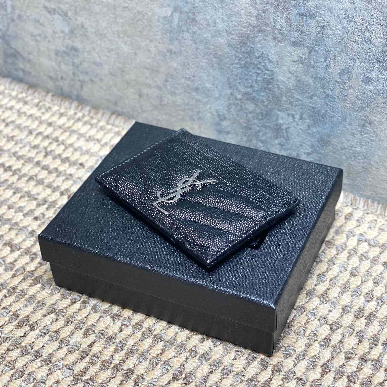 Saint Laurent Cassandre Matelasse Card Case In Grain Dde Poudre Leather - DesignerGu