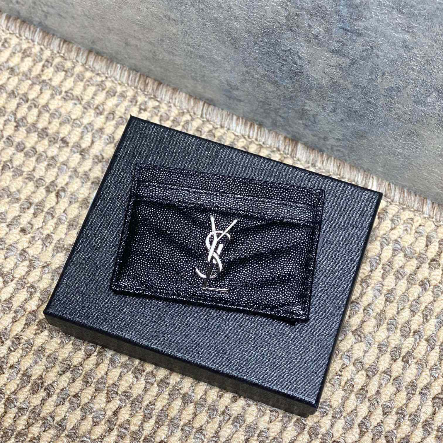 Saint Laurent Cassandre Matelasse Card Case In Grain Dde Poudre Leather - DesignerGu