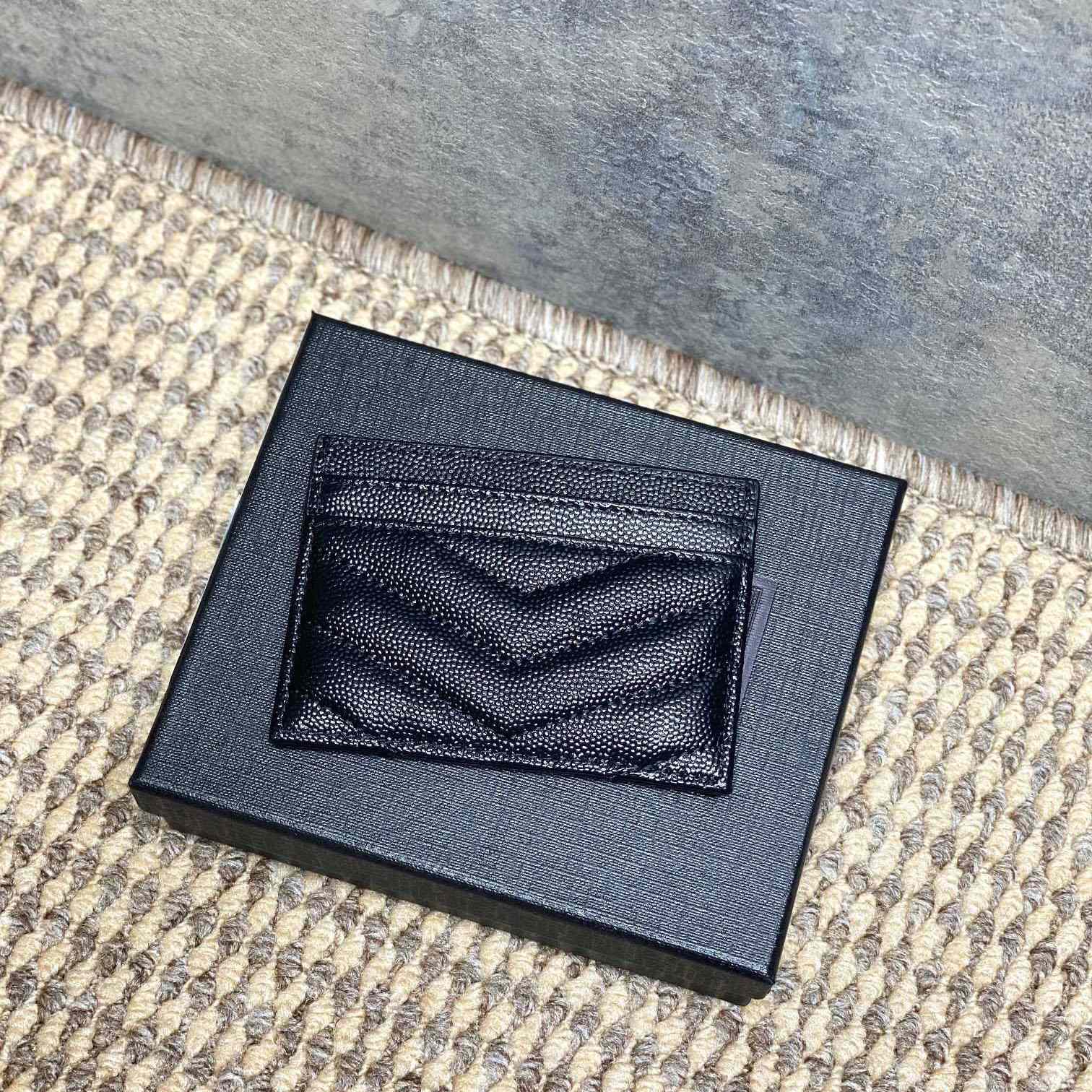 Saint Laurent Cassandre Matelasse Card Case In Grain Dde Poudre Leather - DesignerGu
