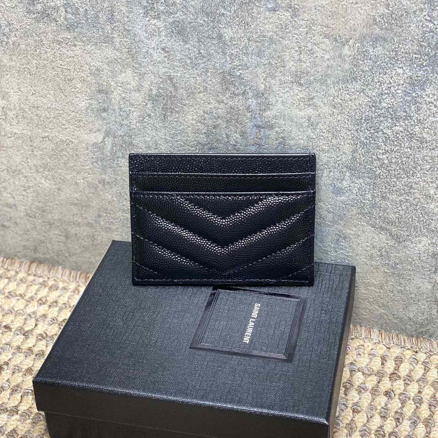 Saint Laurent Cassandre Matelasse Card Case In Grain Dde Poudre Leather - DesignerGu