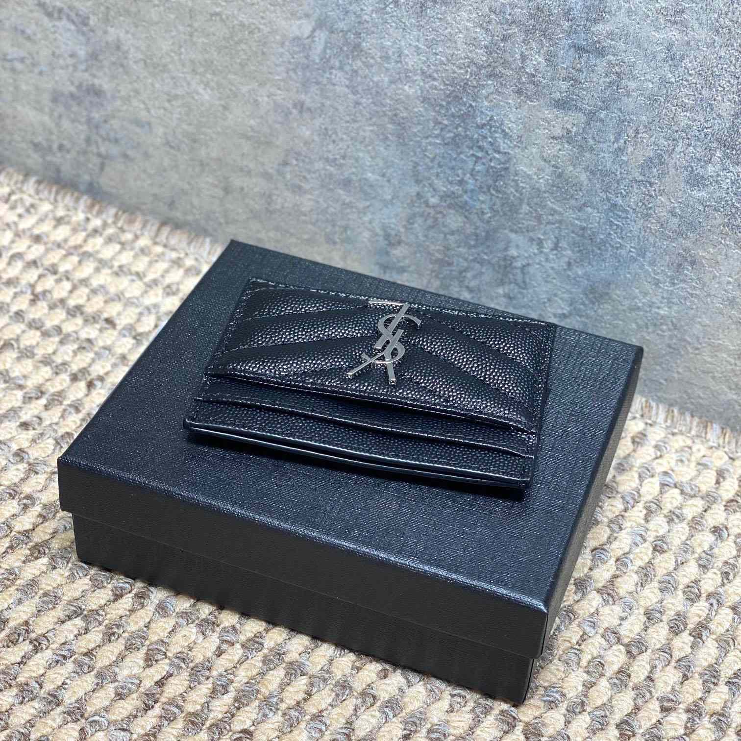 Saint Laurent Cassandre Matelasse Card Case In Grain Dde Poudre Leather - DesignerGu