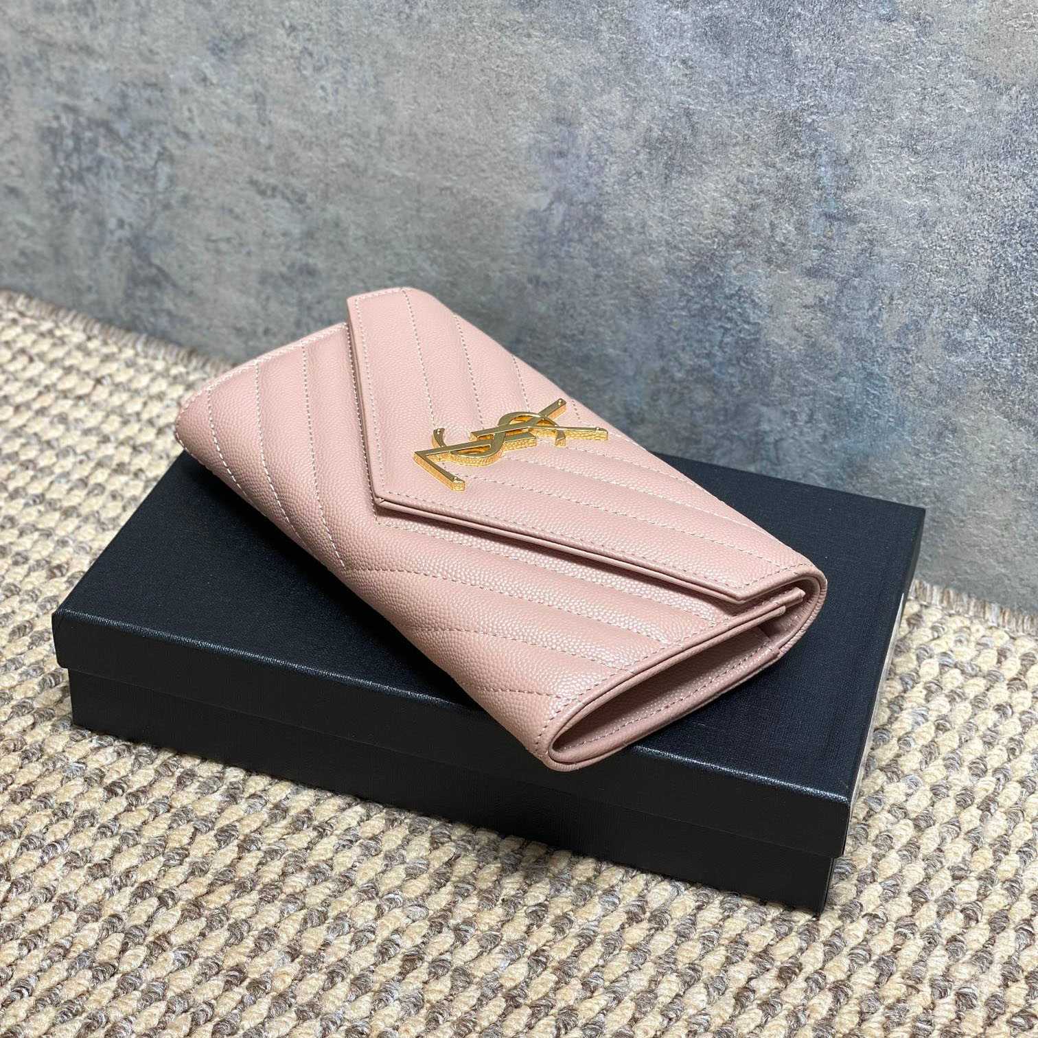 Saint Laurent Cassandre YSL Monogram Large Flap Wallet In Grained Leather - DesignerGu
