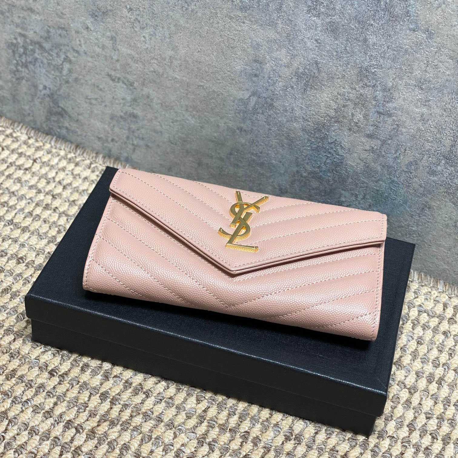 Saint Laurent Cassandre YSL Monogram Large Flap Wallet In Grained Leather - DesignerGu