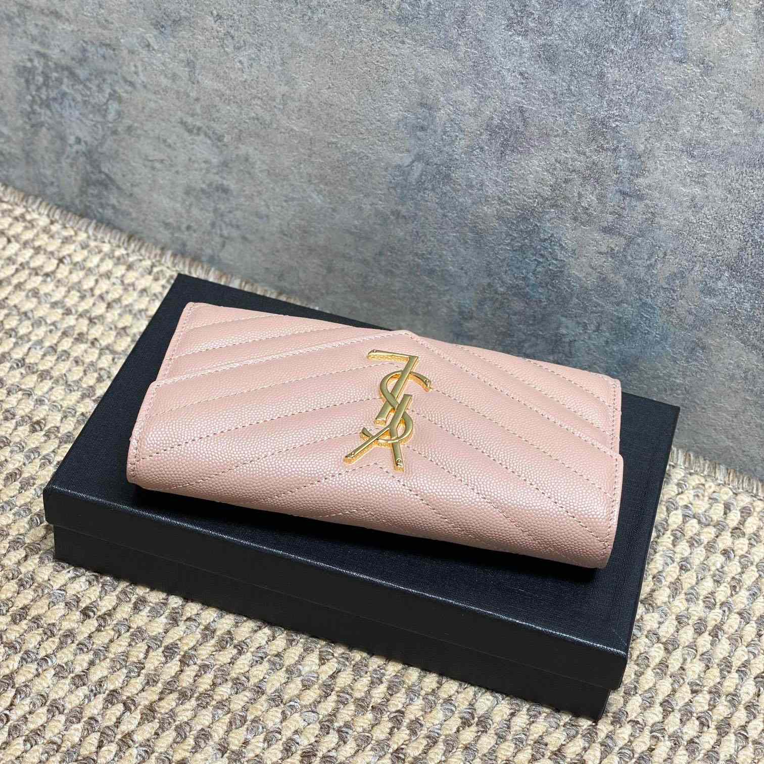 Saint Laurent Cassandre YSL Monogram Large Flap Wallet In Grained Leather - DesignerGu
