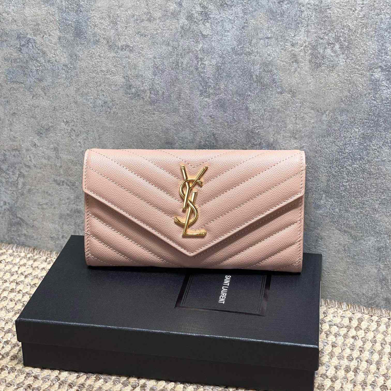 Saint Laurent Cassandre YSL Monogram Large Flap Wallet In Grained Leather - DesignerGu