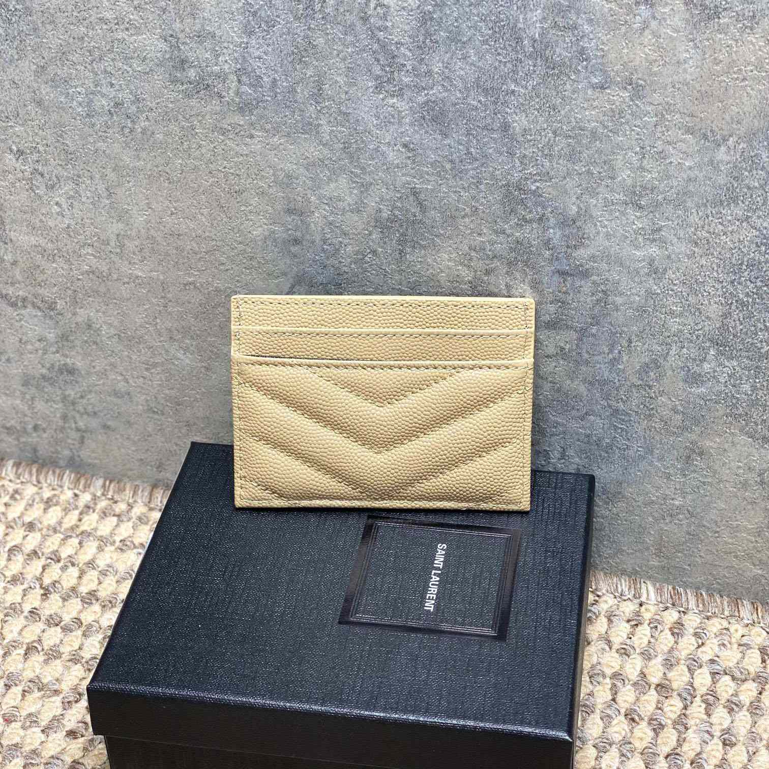 Saint Laurent Cassandre Matelasse Card Case In Grain Dde Poudre Leather - DesignerGu