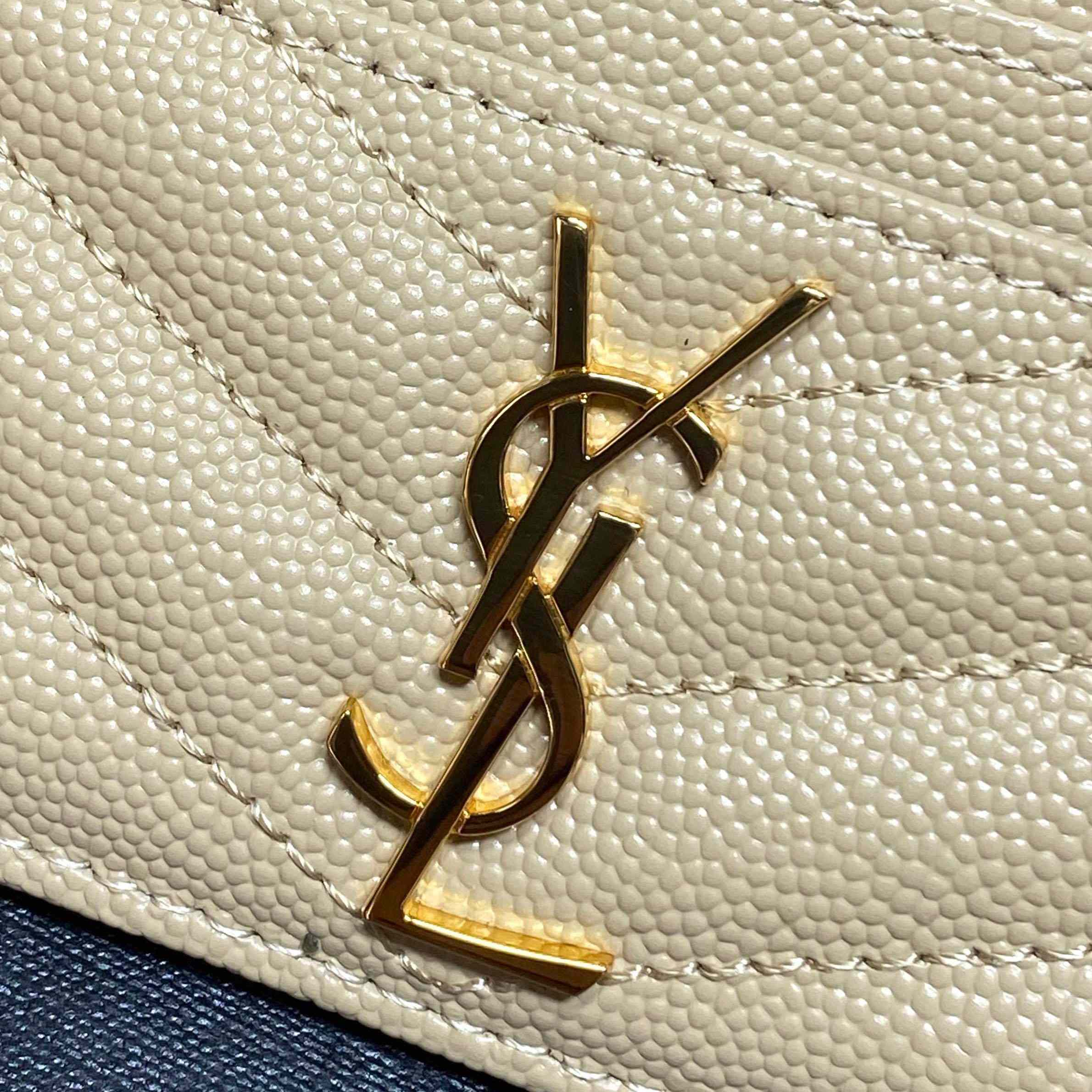 Saint Laurent Cassandre Matelasse Card Case In Grain Dde Poudre Leather - DesignerGu