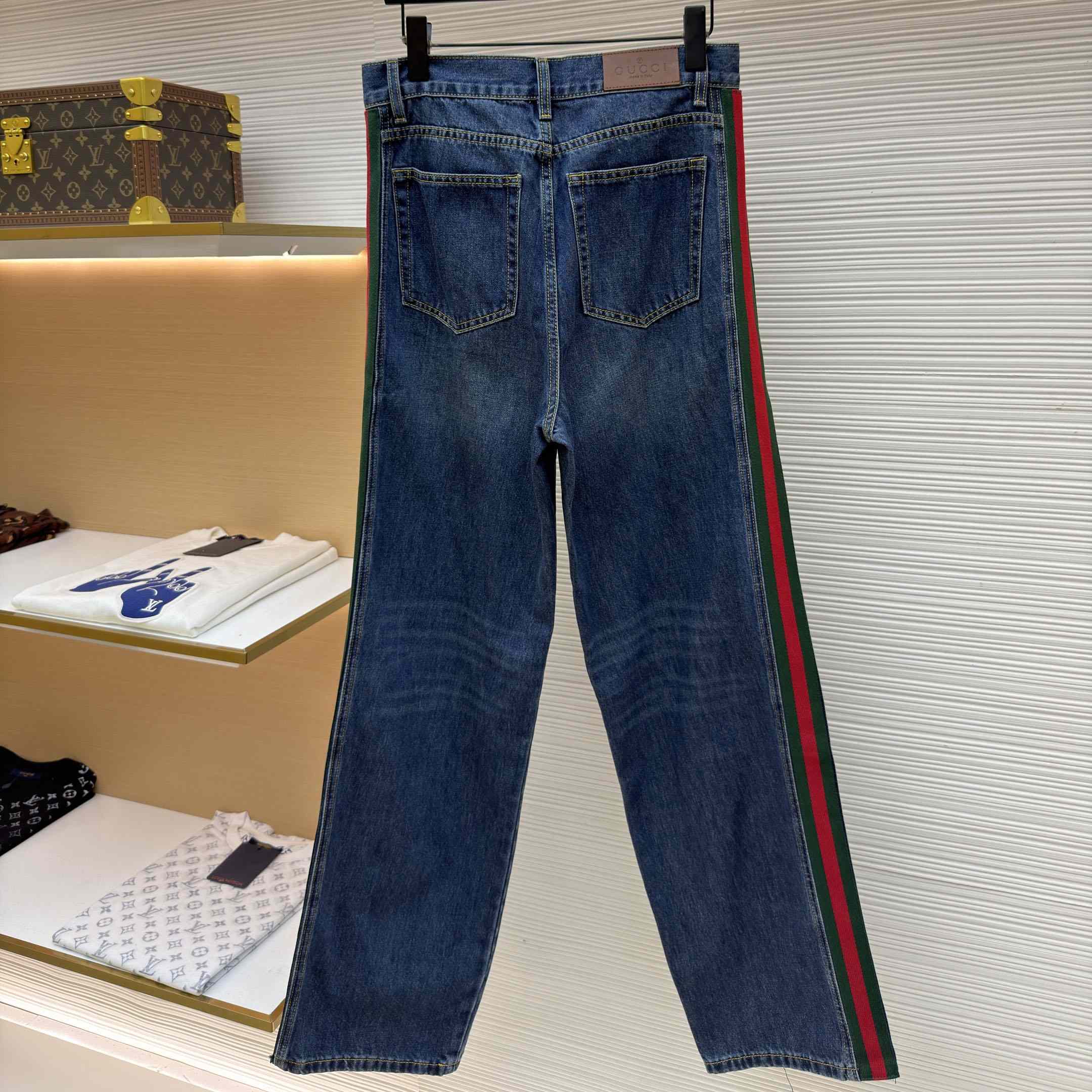 Gucci Cotton Denim Pants With Web Insert - DesignerGu