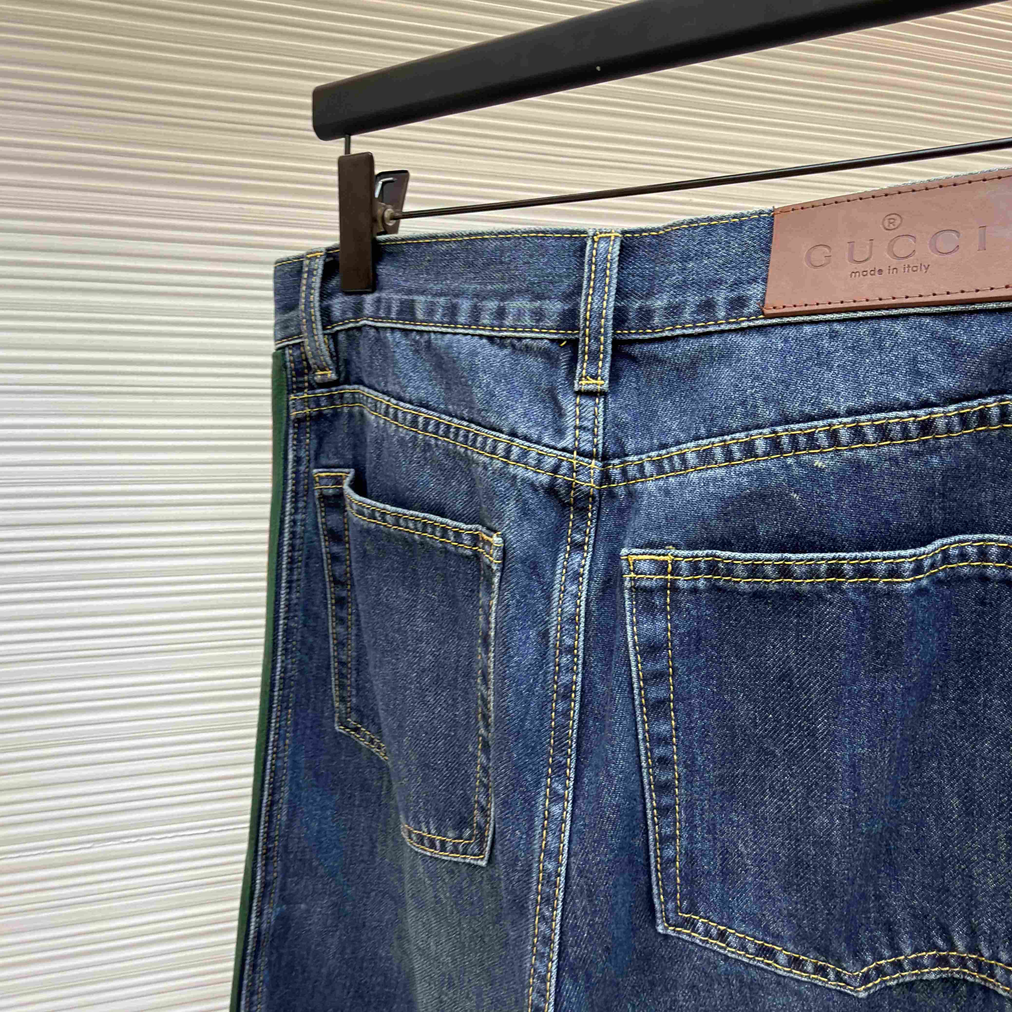 Gucci Cotton Denim Pants With Web Insert - DesignerGu